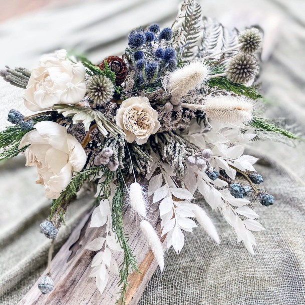 Lavender And White Feathers Boho Wedding Flowers