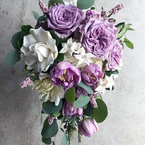 Lavender And White Roses Wedding Flowers