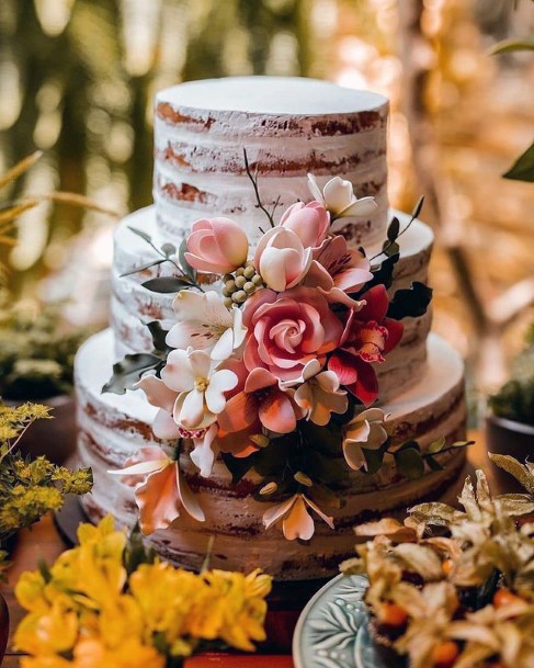 Layered Brown And White Rustic Wedding Cake