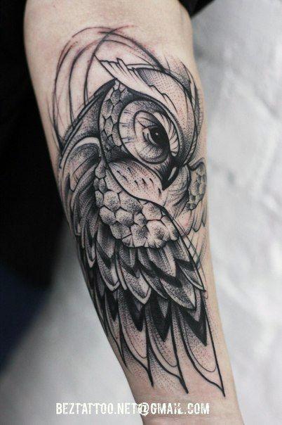 Layered Feathers Owl Tattoo For Women On Arms