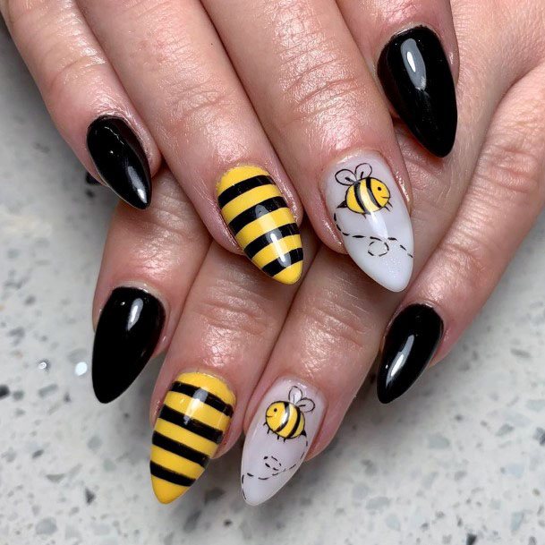 Lead Black And Bright Yellow Bee Nails Women