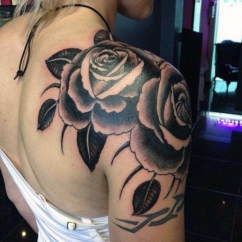 Lead Black Rose Shoulder Tattoo Women