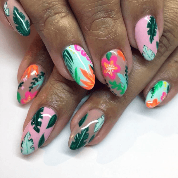 Leaf Painted Tropical Nails Women