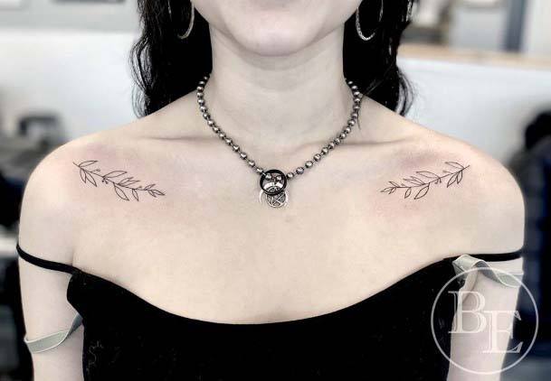 Leaf Stalk Tattoo Womens Collarbone