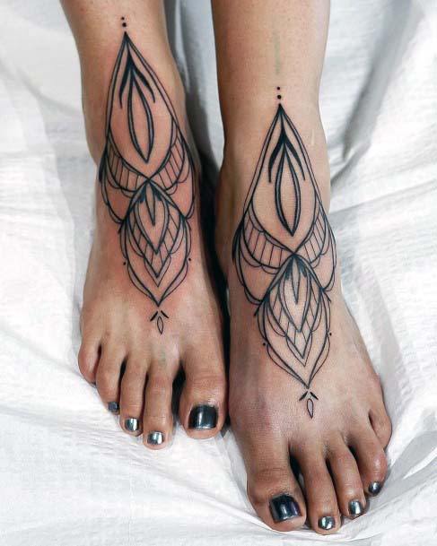 Leafy Art Tattoo Womens Foot