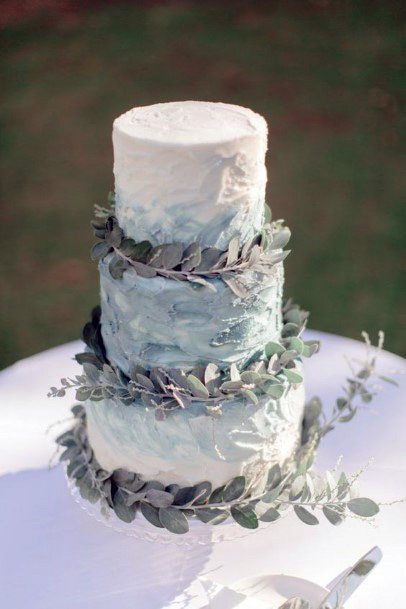 Leafy Blue Wedding Cake