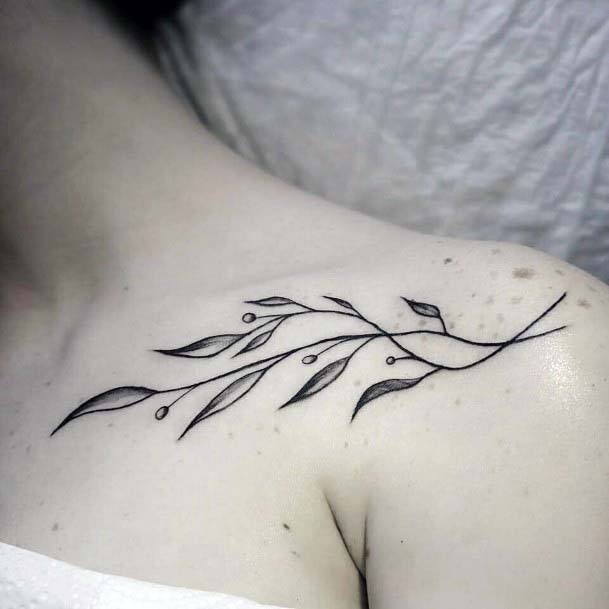 Leafy Design Tattoo Womens Collarbone