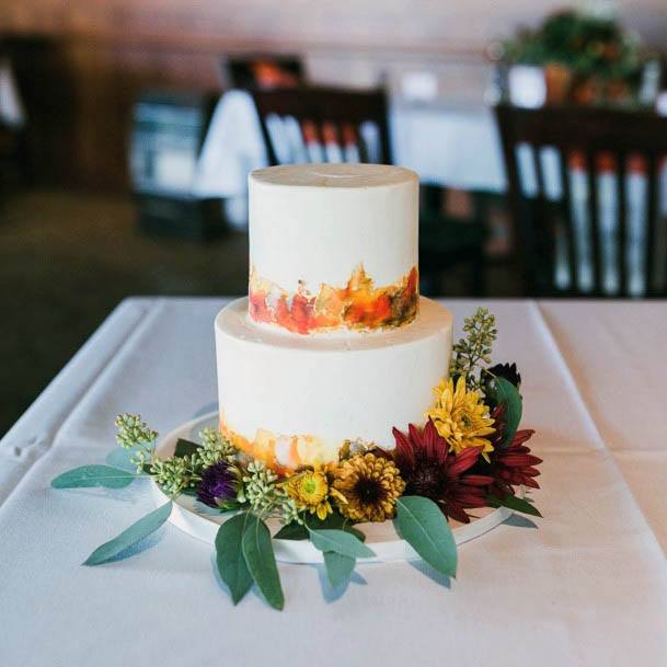 Leafy Flowers And Wedding Cake