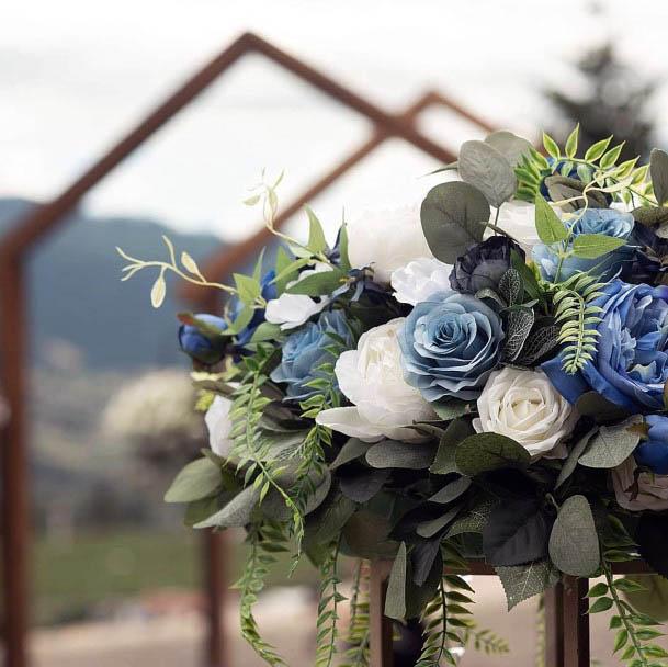 Leafy Greens Blue And White Wedding Flowers