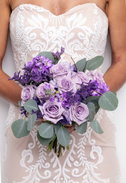 Leafy Lavender Roses Wedding Flowers