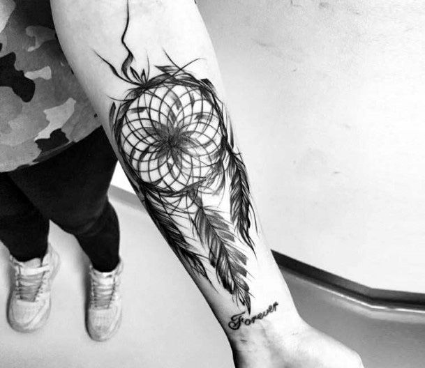 Leafy Stalky Dream Catcher Tattoo Womens Wrists