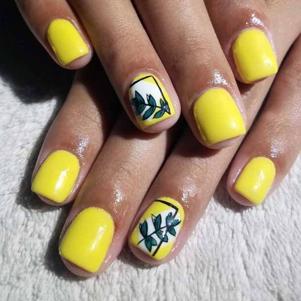 Leafy Yellow Nails Women