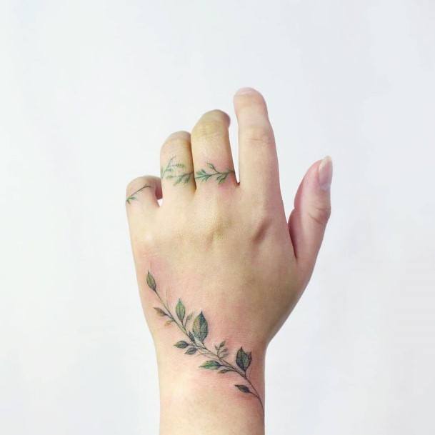 Leaves Tattoo Womens Hands