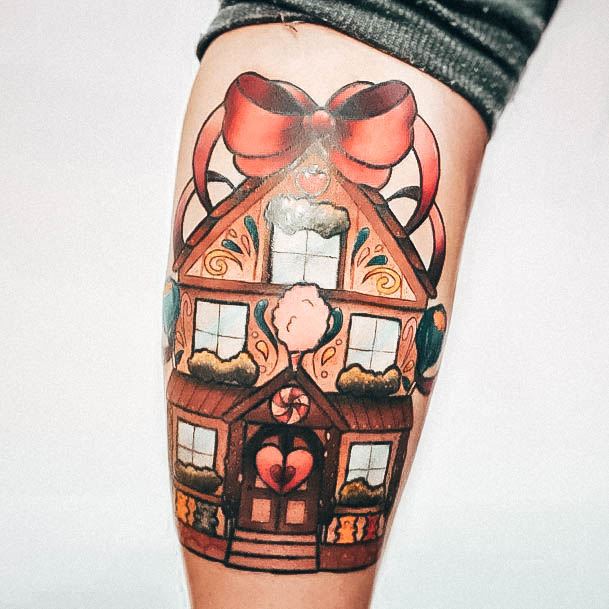 Leg Calf Alluring Ladies Gingerbread House Tattoo Ideas