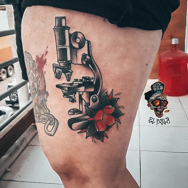 Leg Red Flower Stunning Girls Microscope Tattoos