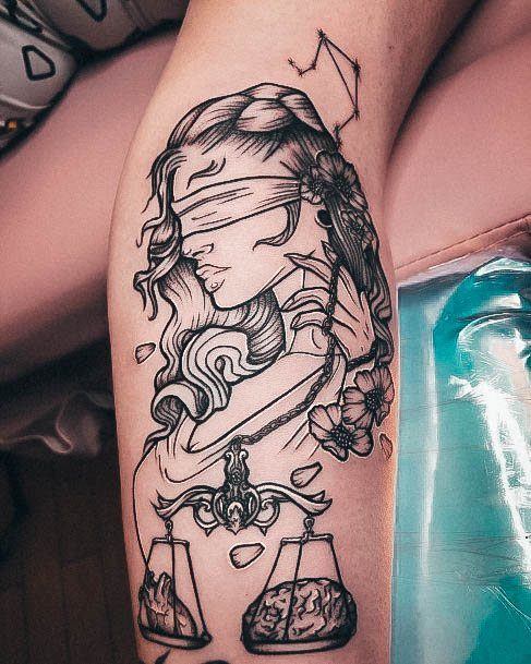 Leg Scales Portrait Libra Tattoo Designs For Women