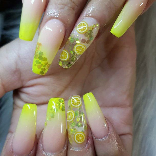Lemon And Sparkles Yellow Nails Women
