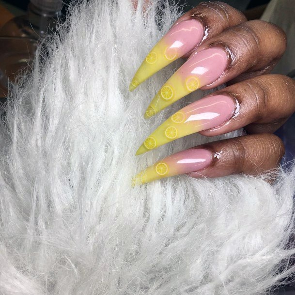 Lemon Wedged Yellow Ombre Nails Women