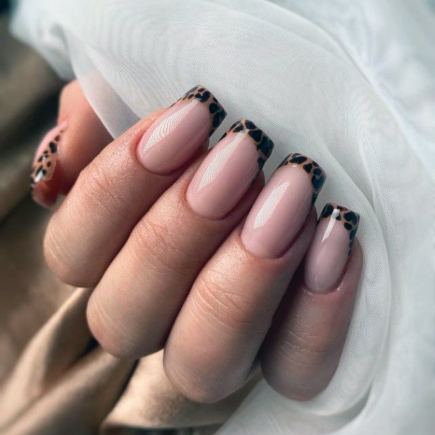 Leopard French Manicure Nails Women