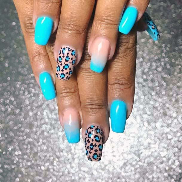 Leopard Print Bright Blue Nails For Women