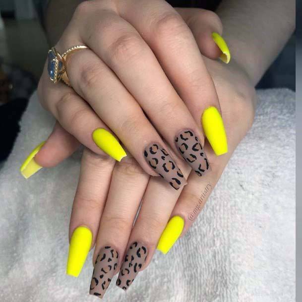 Leopard Prints And Bright Yellow Nails For Women