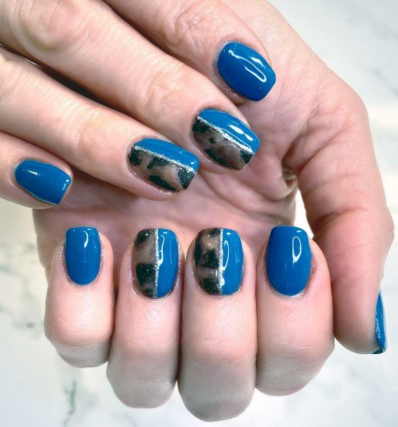 Leopard Skin And Blue Squoval Nails