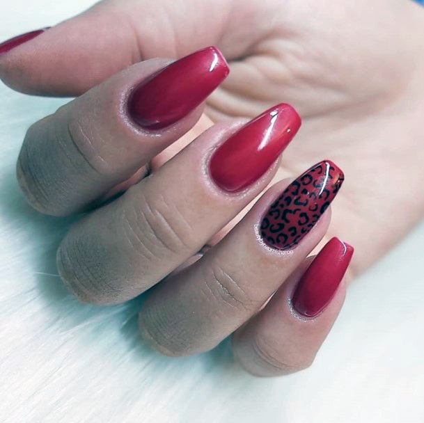 Leopart Print Accent Attractive Red Nails