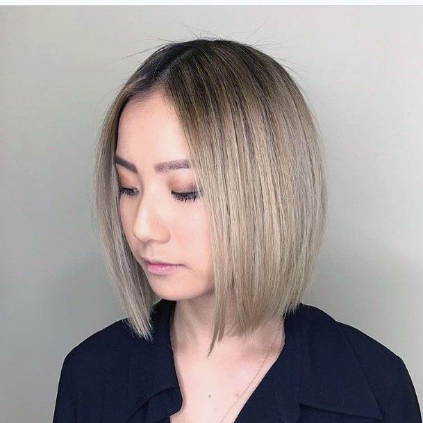 Levelled Center Parted Bob Hairstyle For Women