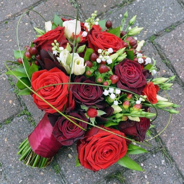 Light And Dark Red Roses Wedding Flowers