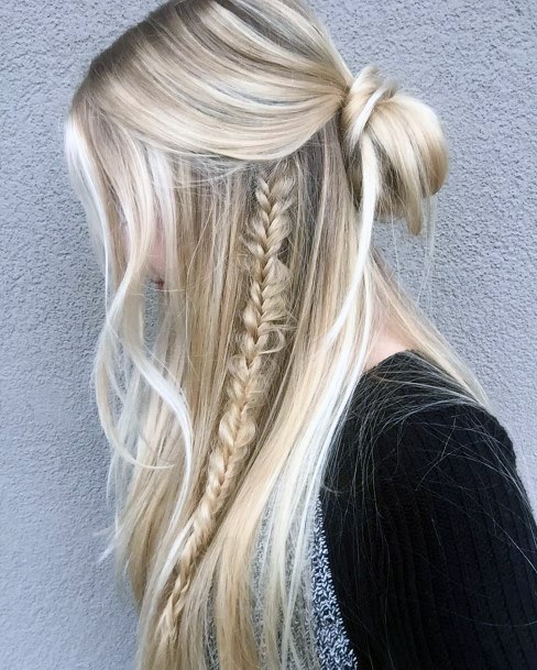 Light Ash Blonde Autumn With Back Knot And Side Braid