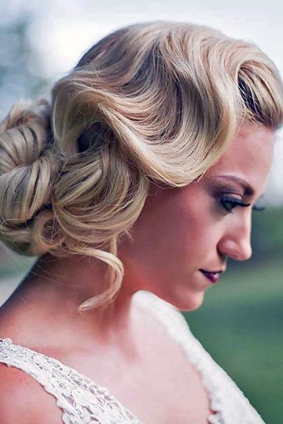 Light Blonde Female Formal Style With Wave Into Low Bun