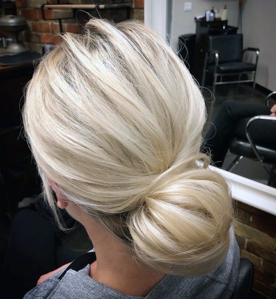 Light Blonde Updo Hairstyles For Women Knot At Base Of Neck