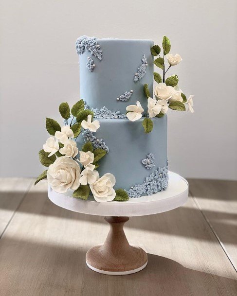 Light Blue 2 Tier Wedding Cake