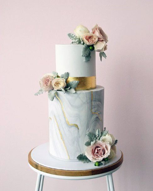 Light Blue And Gold Wedding Cake