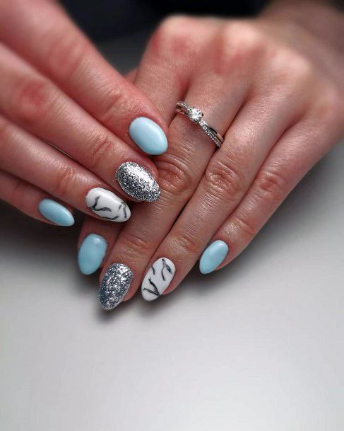 Light Blue And Marble Spring Nails Women