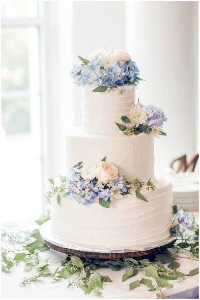 Light Blue Flowers Summer Wedding Cake