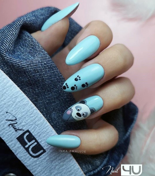 Light Blue Nails With Panda