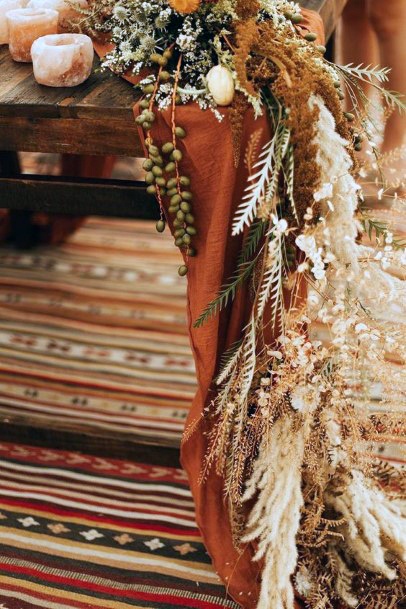 Light Brown And Golden Boho Wedding Flowers