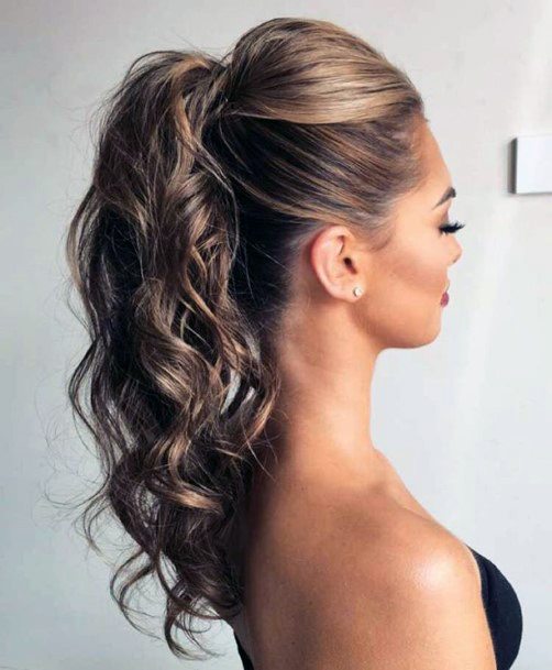 Light Brown Full Pull Back With Bouffant Front And Ponytail Curled Back