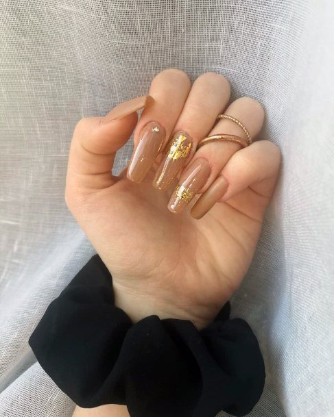 Light Brownish Gold Transparent Nails Women