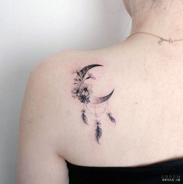 Light Dream Catcher Tattoo Womens Shoulders