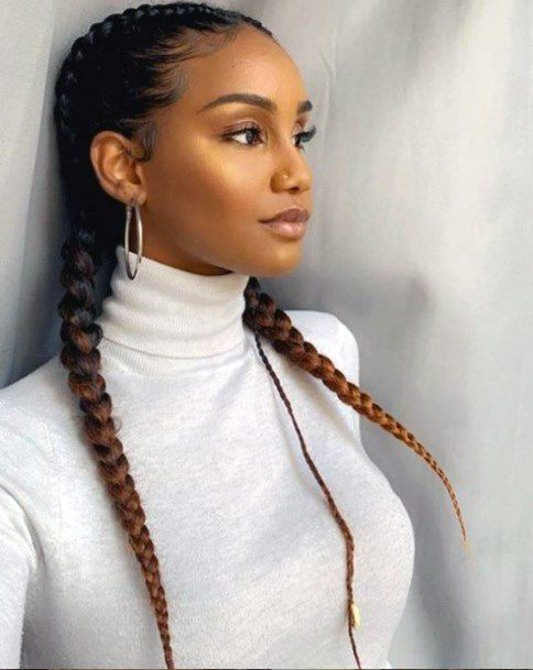 Light Ends Dyed Dutch Pigtails Braided Hairstyles For Black Women