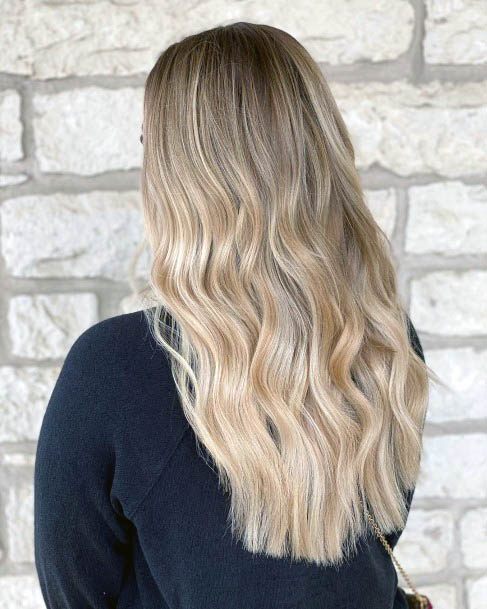 Light Gold Blonde Full Length Hairstyles With Wavy Layers