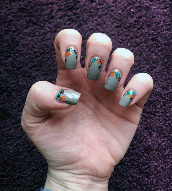 Light Green Grey Pumpkin Nails For Women