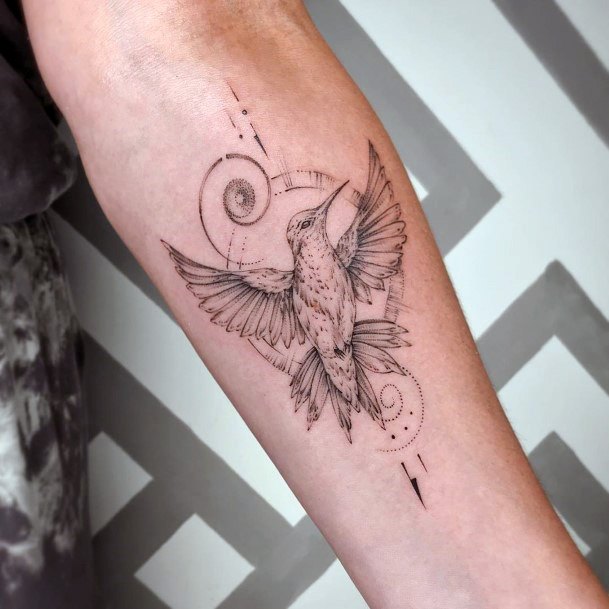 Light Grey Hummingbird Tattoo Womens Hands