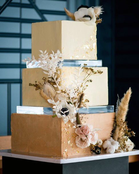 Light Hazel Brown Square Wedding Cake