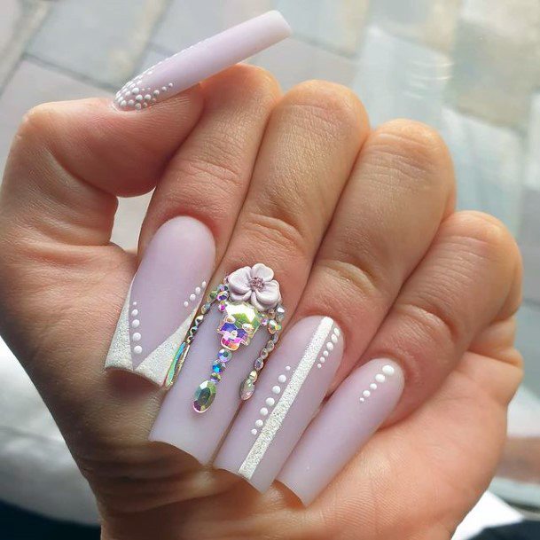 Light Lilac 3d Flowers Nails Women