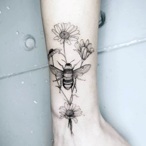 Light Lilies And Bees Tattoo For Women