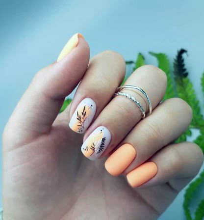 Light Orange Leaves Design Fall Idea For Nails