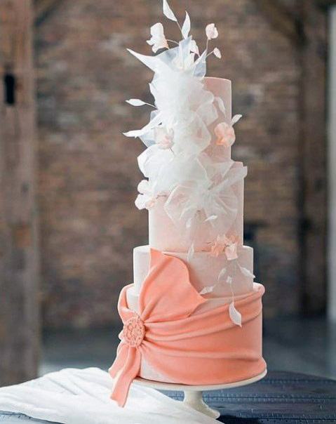 Light Oranged Elegant Wedding Cake With Ribbon Women